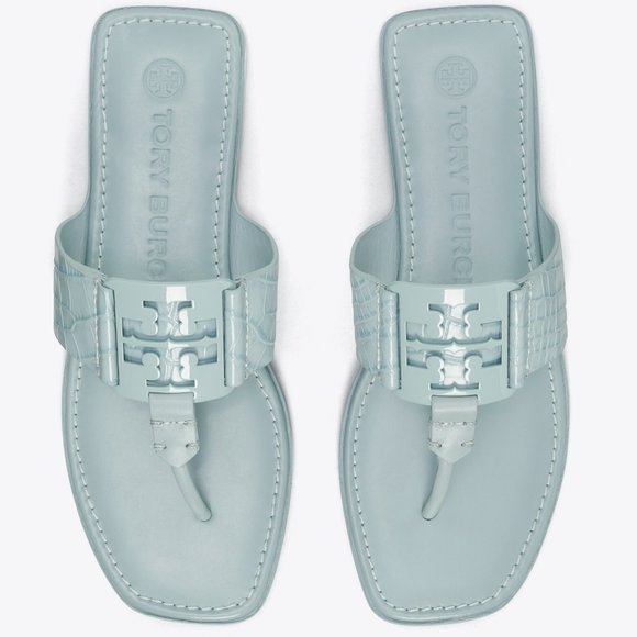 TORY BURCH * $248 * Georgia Northern Blue Soft Croc Embossed Logo Sandal 11 - Picture 1 of 8